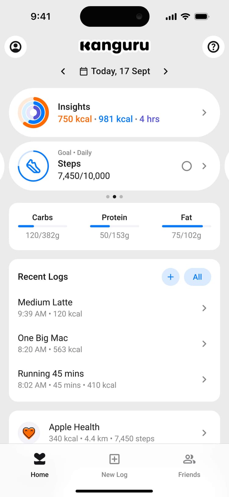 Home screen of the App